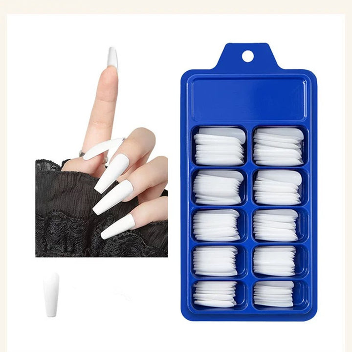 Artificial nails with long French tip design Kalsten