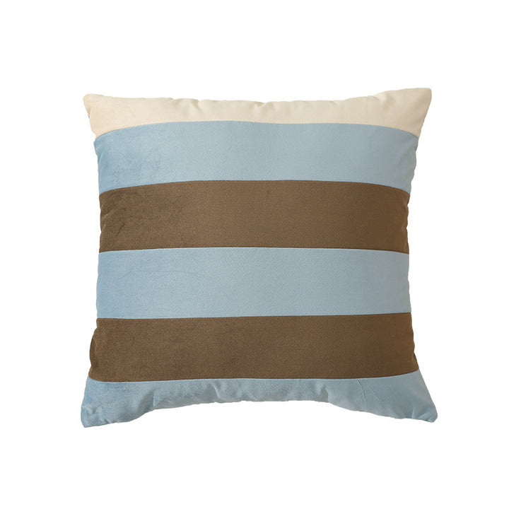 Striped square velvet decorative cushion with contrasting inserts