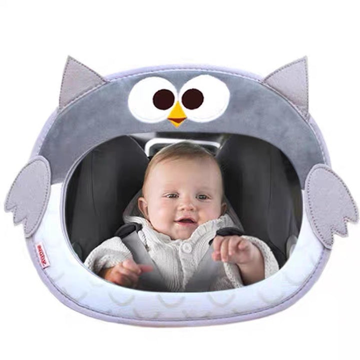 Rear-Facing Infant Car Mirror with Plush Owl Cover and Adjustable Strap