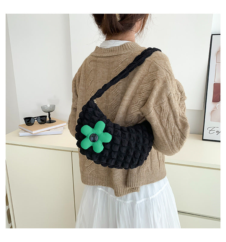 Floral Accent Textured Handbag