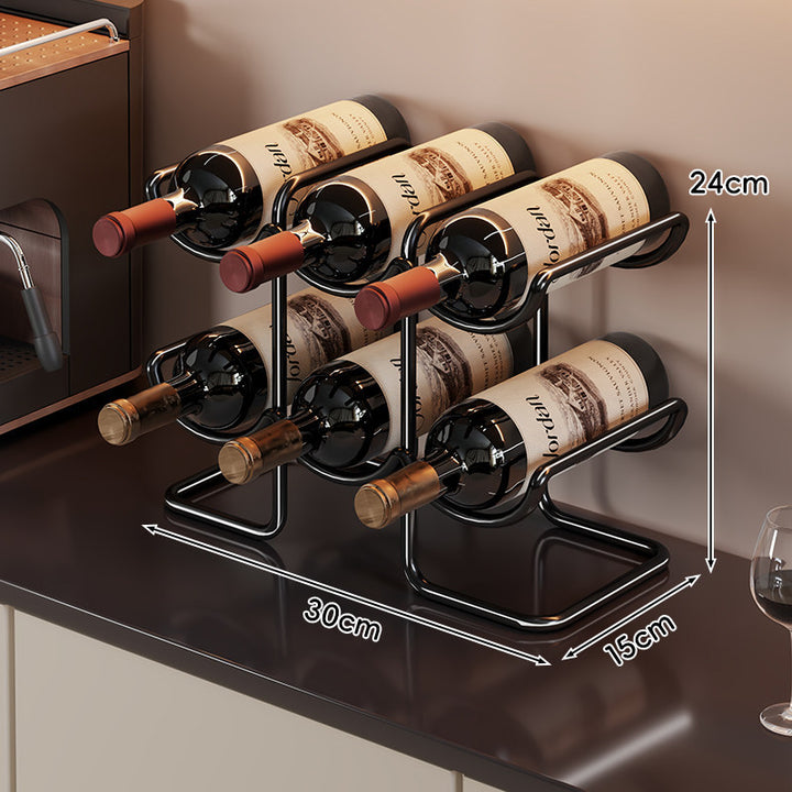 Countertop Six-Bottle Metal Wine Rack Organizer with Stacked Horizontal Holders