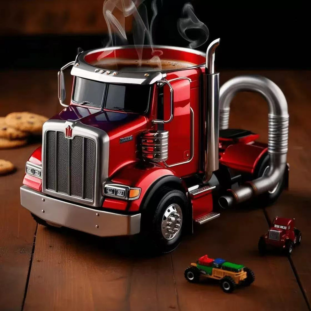 Novelty Ceramic 3D Semi Truck Coffee Mug With Sculpted Chrome Exhaust Handle
