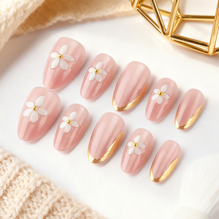 Floral Embellished Gel Nail Art Kalsten