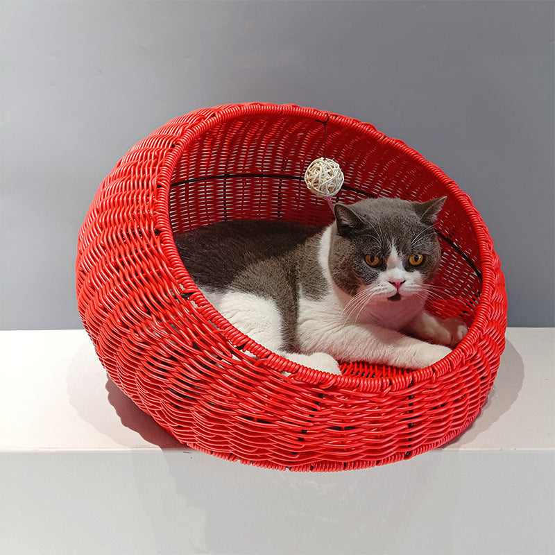 Cozy cat bed made of woven natural material Kalsten