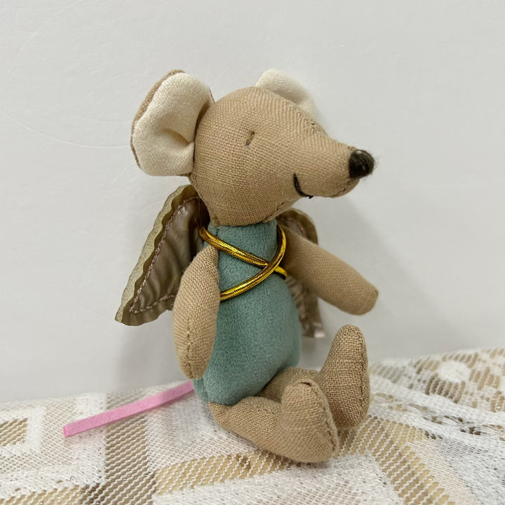 Handcrafted Linen Elephant Soft Toy Doll with Striped Ruffle Collar