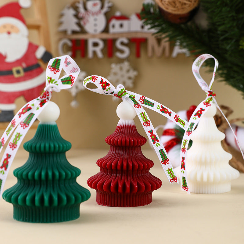 Hand-Poured Christmas Tree Ornament Soy Candle with Decorative Ribbon and Gift Box