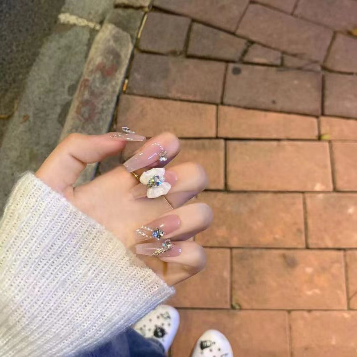 Elegant artificial nails with floral decor and glitter Kalsten