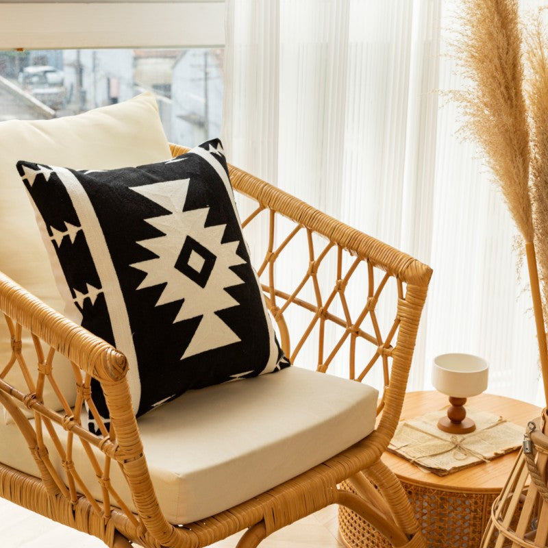 Textured Geometric Embroidered Square Throw Pillow Cover with Hidden Zipper
