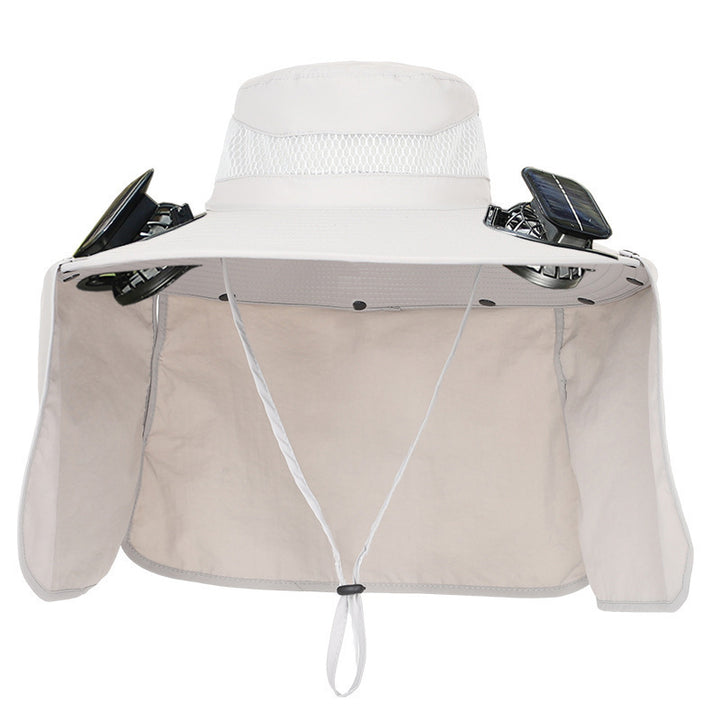 Sun hat with neck protection and integrated solar-powered dual fans Kalsten