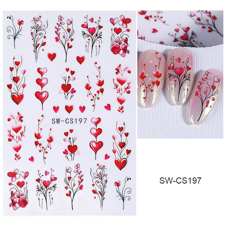 Floral Heart Themed Nail Art Stickers