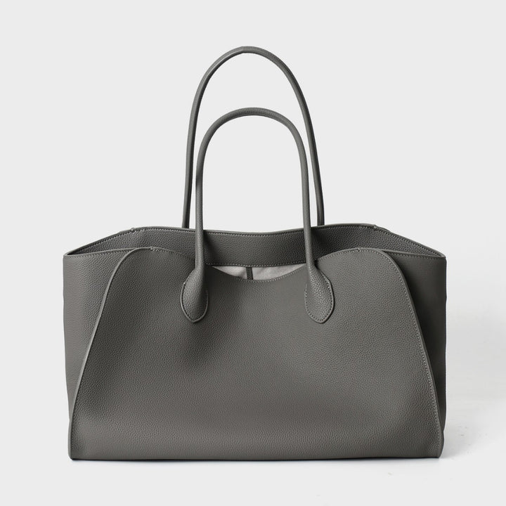 Structured Large Leather Tote Handbag with Double Top Handles