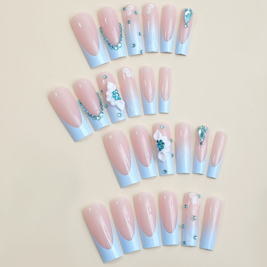Decorative Press-On Nails with Unique Floral and Gem Accents kalsten