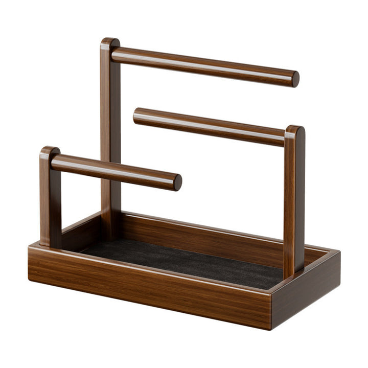 Multi-Level Wooden Jewelry Organizer Stand with Tray and Rod Display