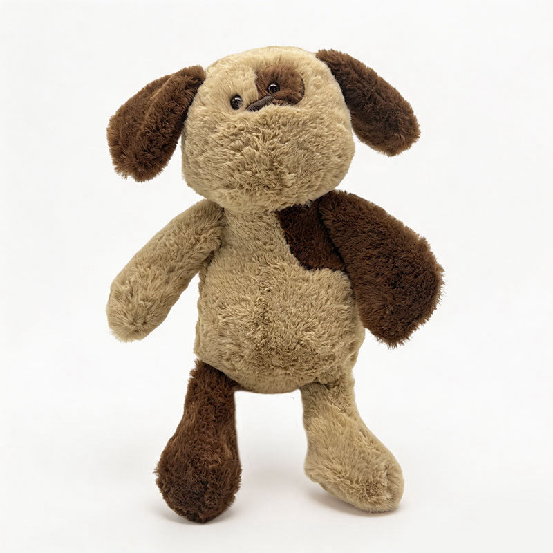 Plush Patchwork Puppy Huggable Doll with Floppy Limbs & Mixed-Texture Faux Fur Kalsten