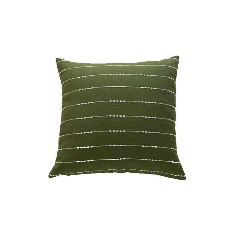 Handwoven Square Throw Pillow Cover with Horizontal Beaded Embroidered Stripes