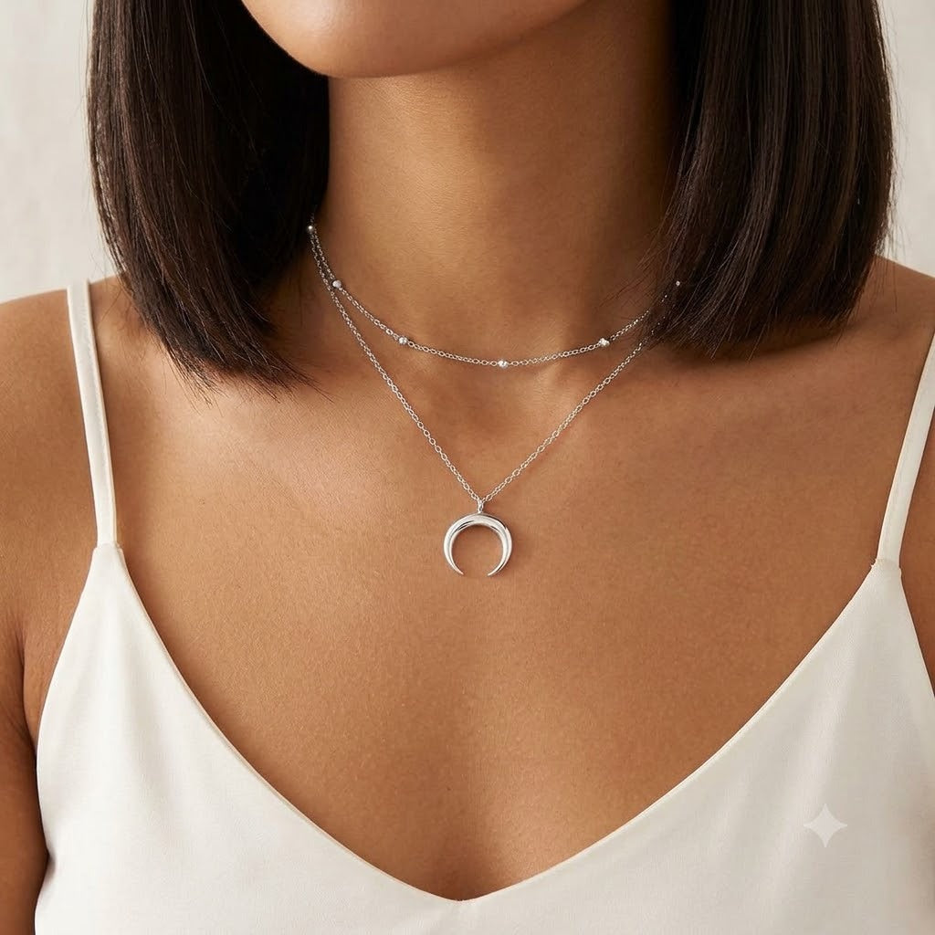 Layered Crescent Moon Pendant Necklace Kalsten