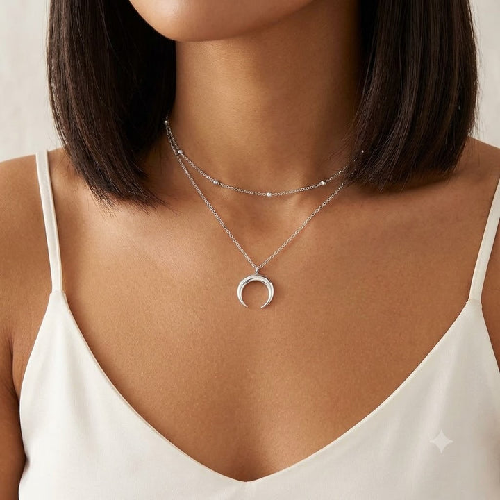 Layered Crescent Moon Pendant Necklace Kalsten