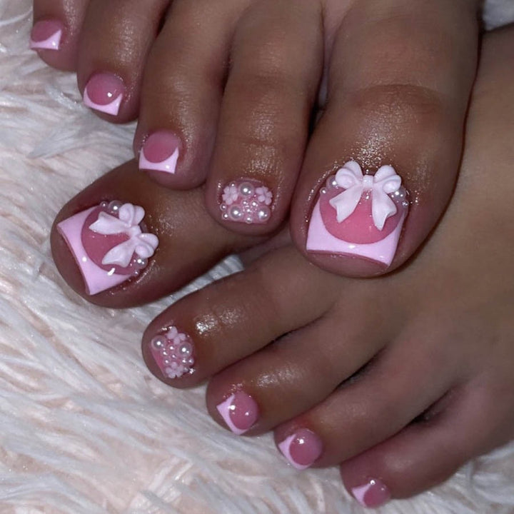 Decorative Press-On Nail Art Set with Floral and Bow Accents Kalsten