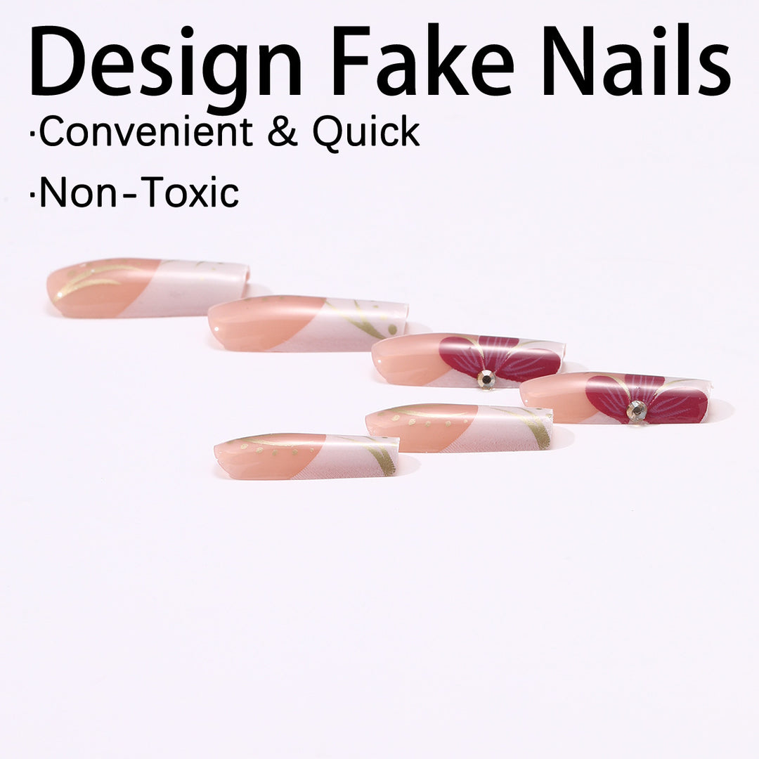 Artificial nail set with floral detail and glitter accents Kalsten