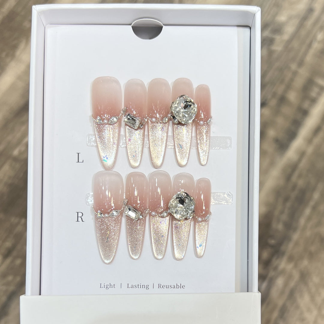Decorative Stiletto Press-On Nail Art Set with Rhinestone Details Kalsten