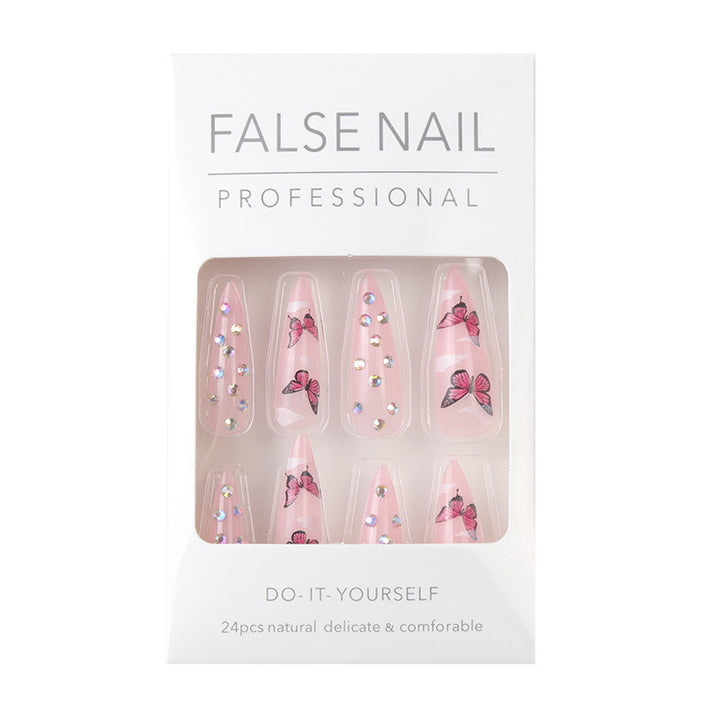 Decorative Stiletto Press-On Nail Art Set with Butterfly Design Kalsten