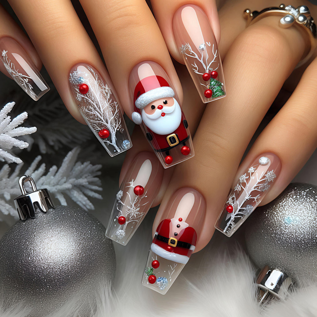 Artificial nails in festive Christmas design Kalsten