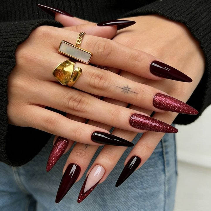 Elegant Stiletto Press-On Nail Set with Glitter Accents