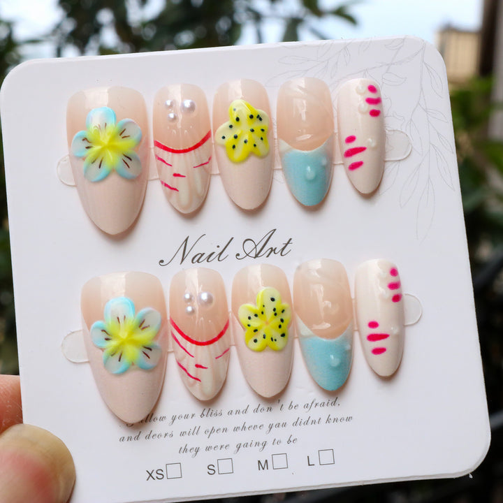 Floral Embellished Press-On Nail Art Set