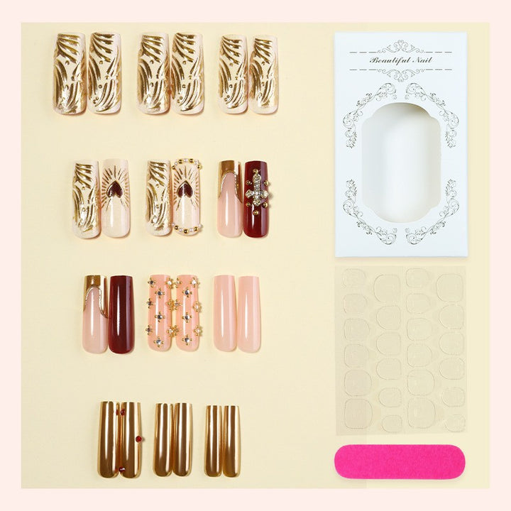 Decorative Press-On Nail Art Set with Elegant Embellishments kalsten
