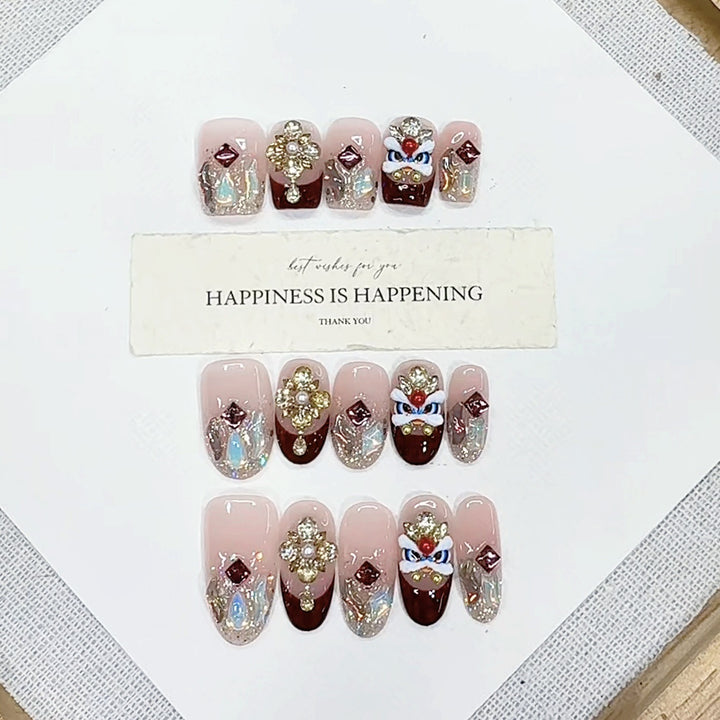 Decorative Press-On Nail Art Set with 3D Embellishments Kalsten
