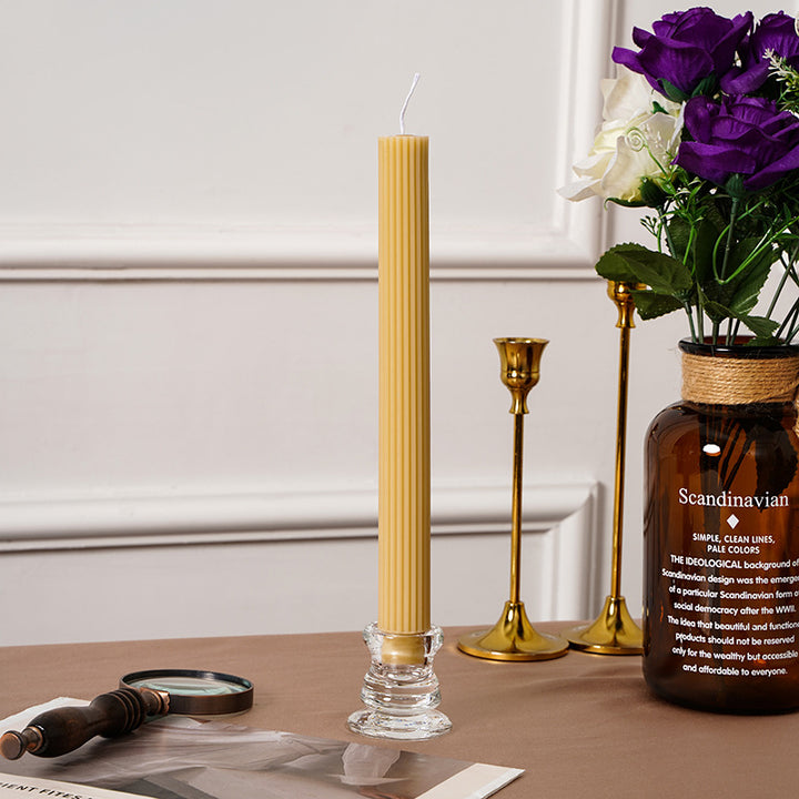 Sculpted Vertical-Groove Unscented Dinner Taper Candle for Mantel & Table