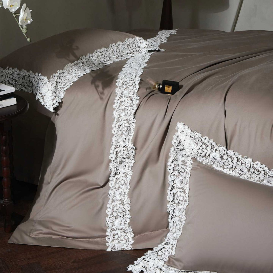 Luxurious cotton satin bedding set with decorative lace
