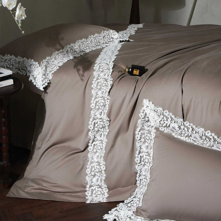 Luxurious cotton satin bedding set with decorative lace