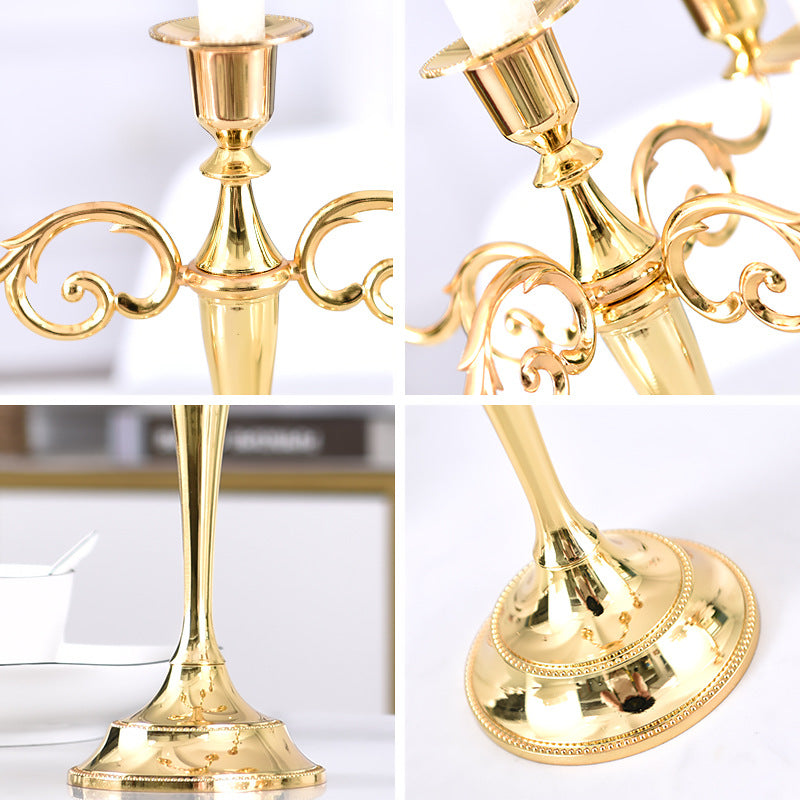 Ornate Gold Five-Arm Metal Candelabra Centerpiece Kalsten