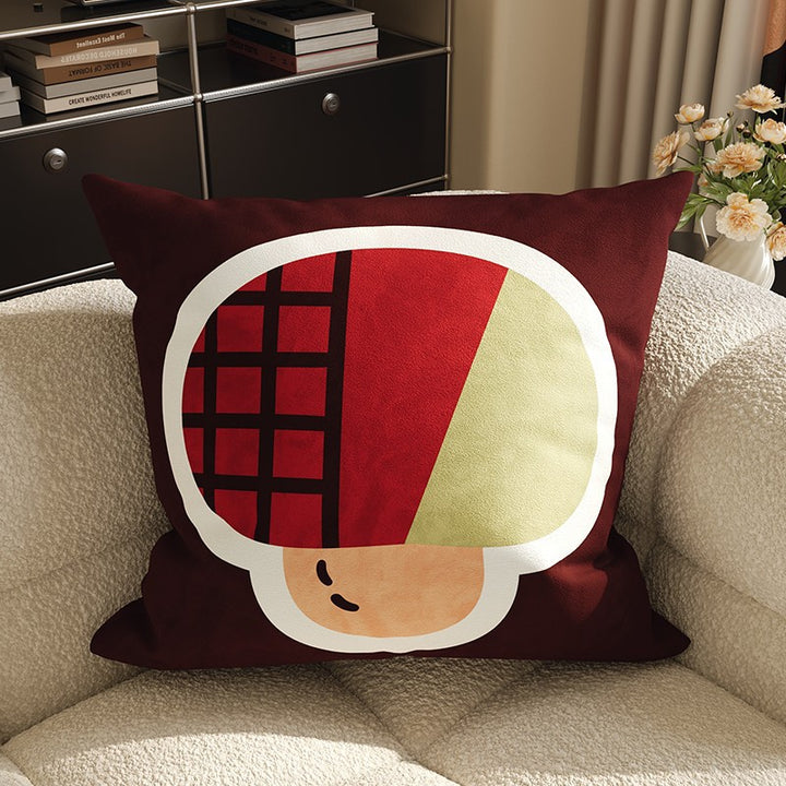 Plush Velvet Decorative Square Throw Pillow Cover with Cartoon Dog Family Illustration and Hidden Zipper