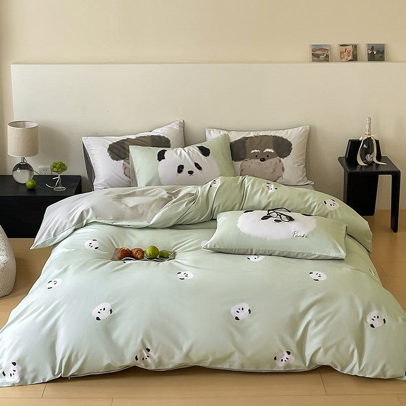 Reversible bedding set made of cotton percale with cute bunny motif and fine satin look