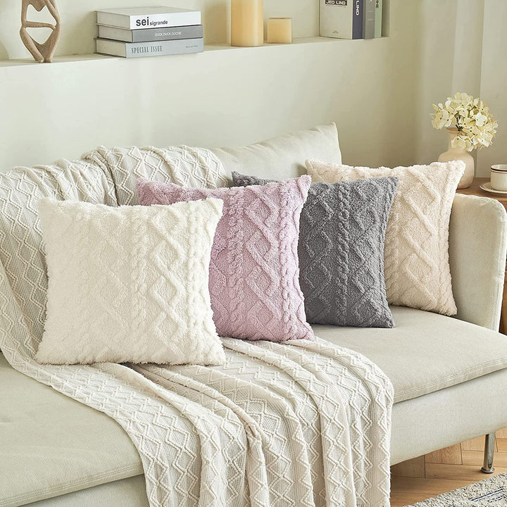 Plush Textured Sherpa Square Throw Pillow Cover with Geometric Tufting