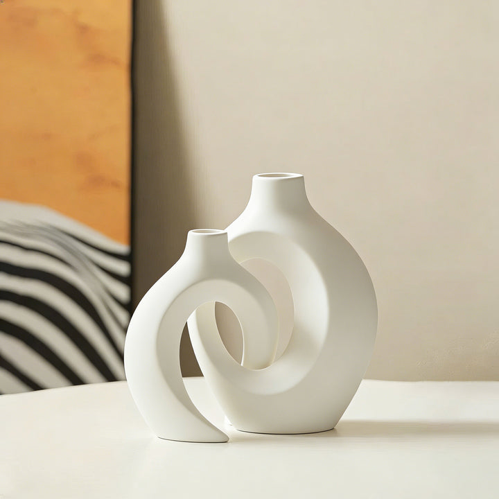 Sculptural Ceramic Interlocking Loop Vase Set Minimalist Tabletop Decor