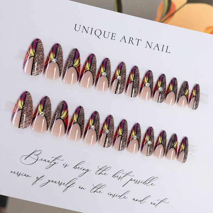 Artistic Stiletto Press-On Nail Set with Floral and Abstract Designs