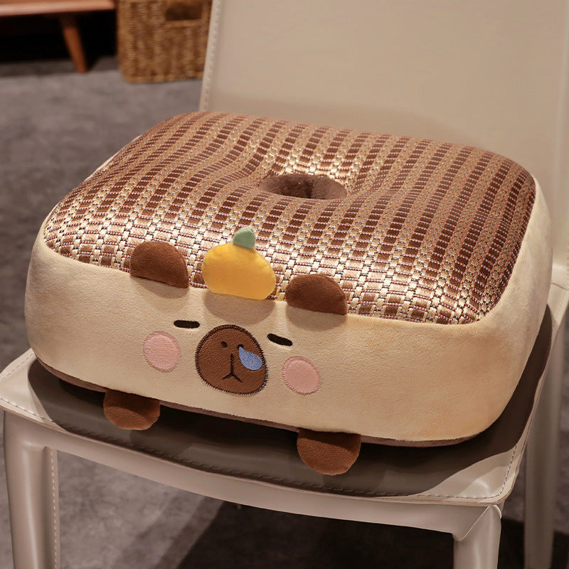 Ergonomic padded seat cushion with center hole, memory effect, and cute pig plush cover