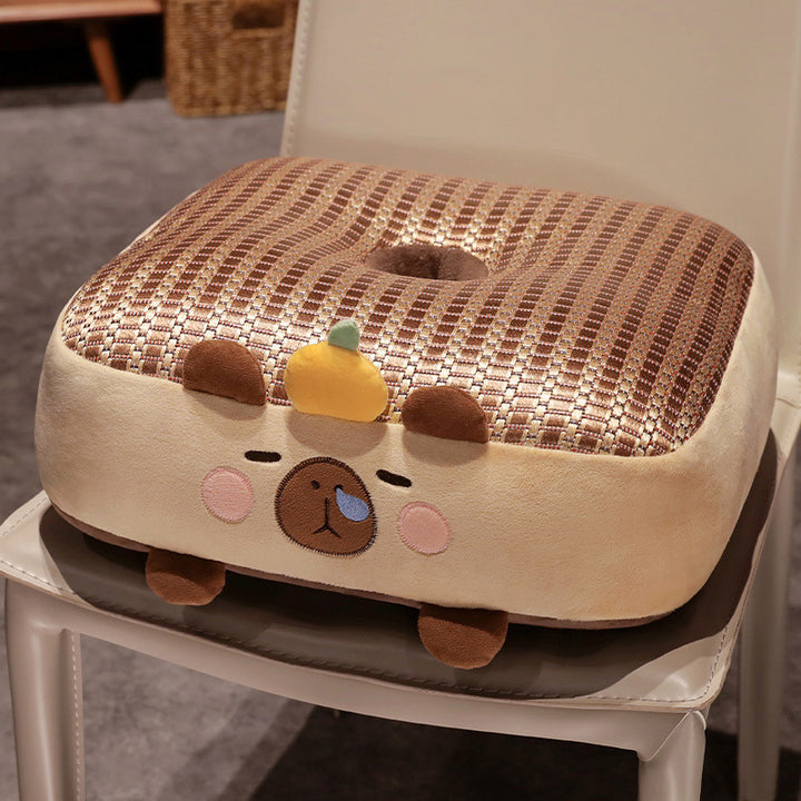 Ergonomic padded seat cushion with center hole, memory effect, and cute pig plush cover