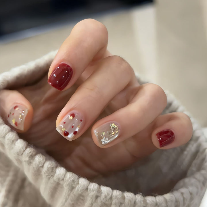 Nail set with sparkling glitter details and creative designs Kalsten