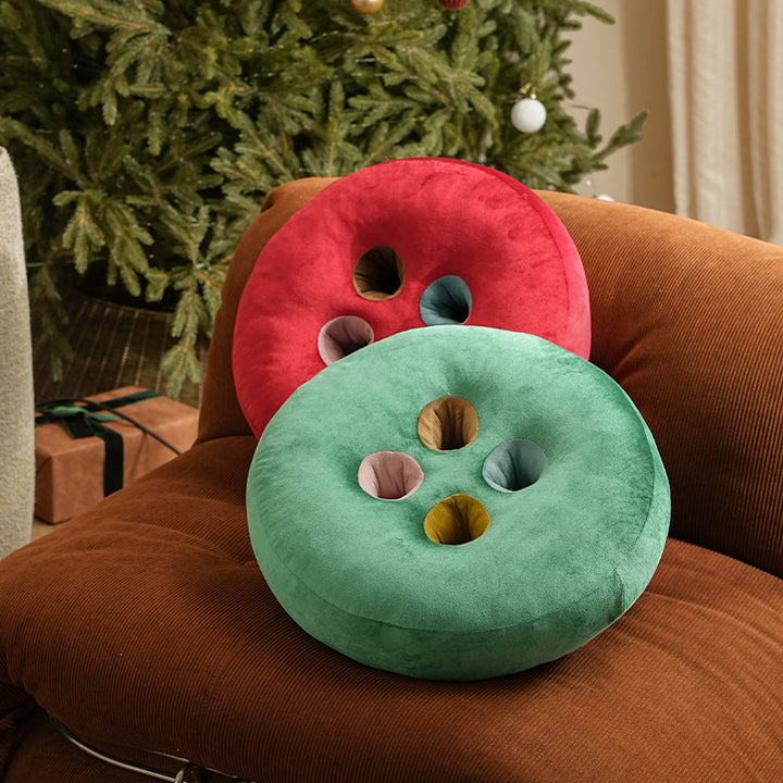 Round floor cushion pouf in button design with four recessed compartments and soft velvet cover Kalsten