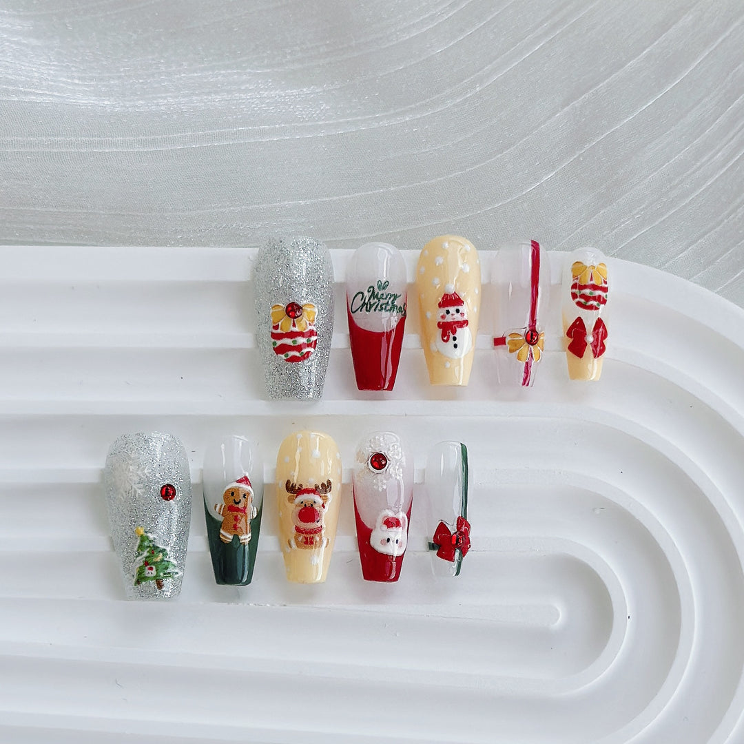 Artistic Press-On Nail Art Set with Heart and Celestial Designs