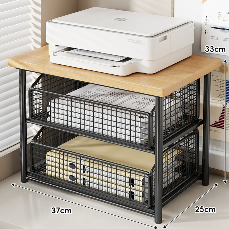 Compact Elevated Printer Stand with Under-Storage Wire Basket
