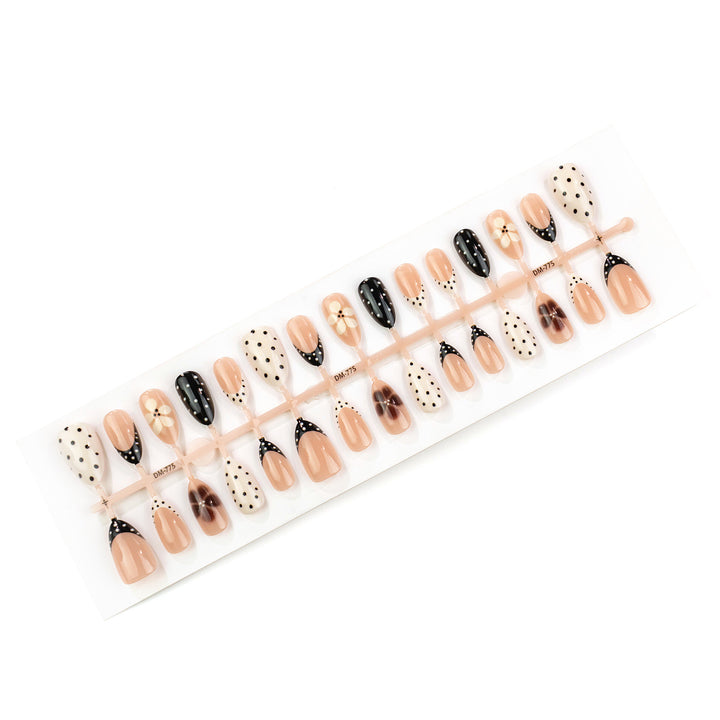 Elegant Pointed Press-On Nail Art with Polka Dot and Ombre Designs Kalsten