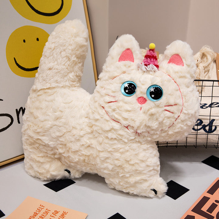 Plush cat cuddle pillow with large glitter eyes