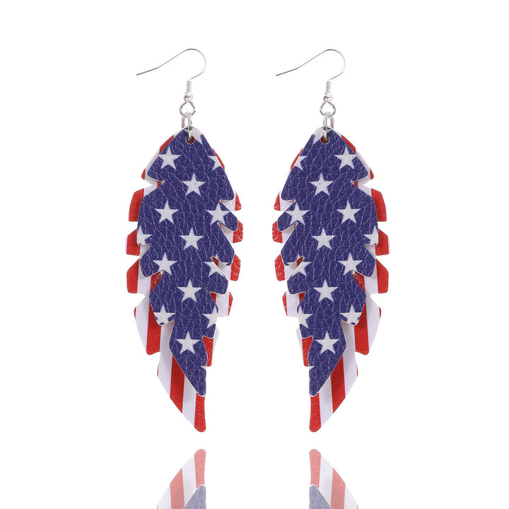 Women's star stripe print faux leather drop earrings with fishhook Kalsten