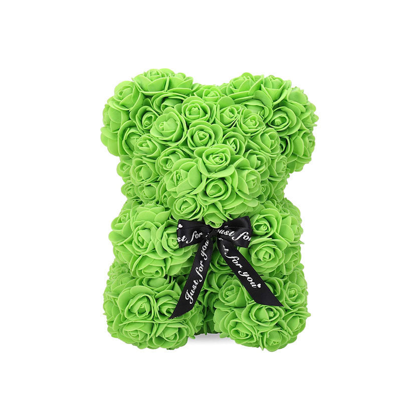Handcrafted Foam Rose Teddy Bear Gift Sculpture With Satin Ribbon