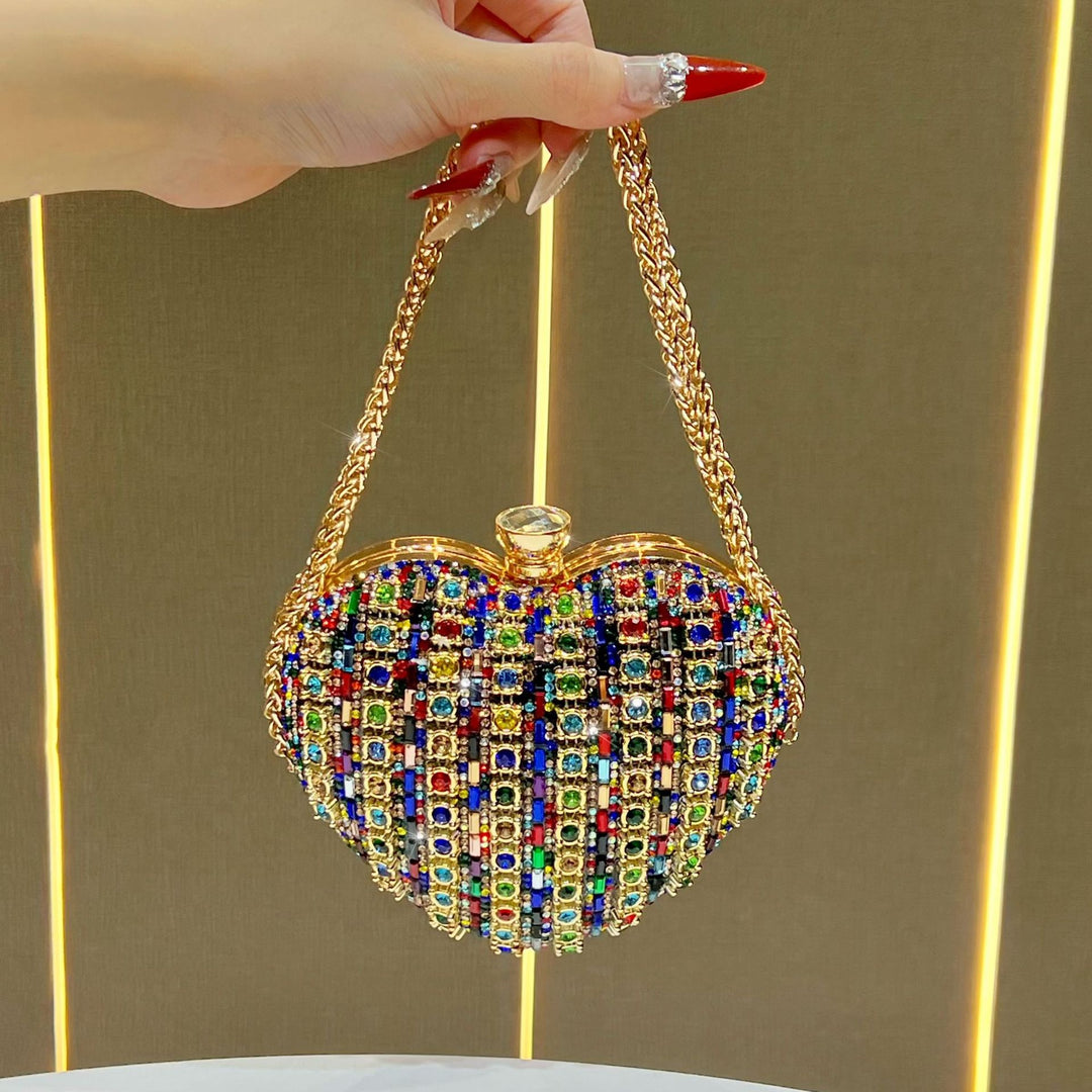 Rhinestone-Studded Heart Clutch